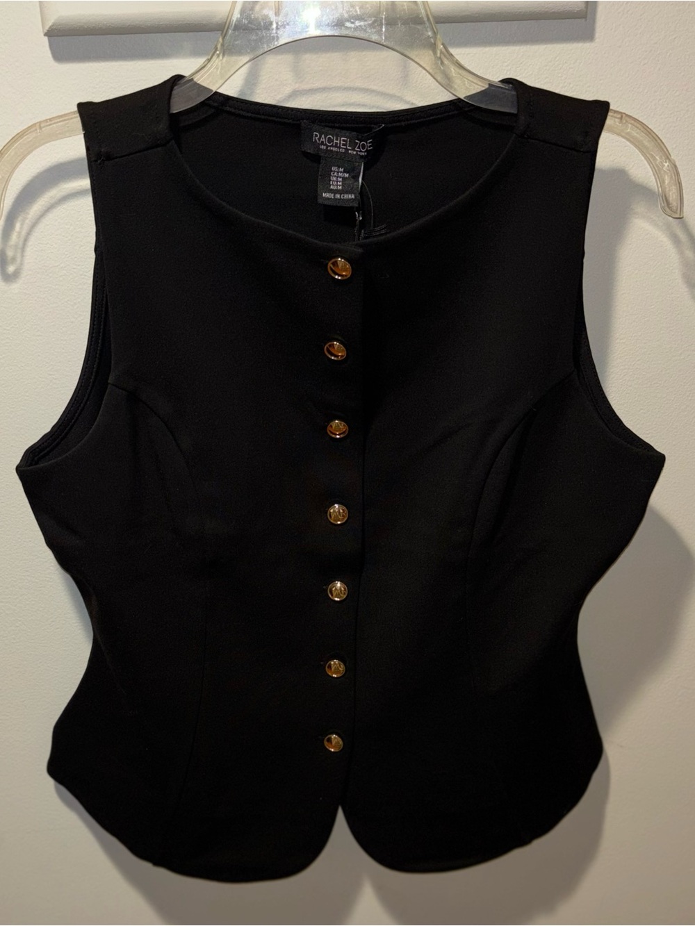 RACHEL Rachel Roy Black Sleeveless Button Vest with Gold-Tone Buttons